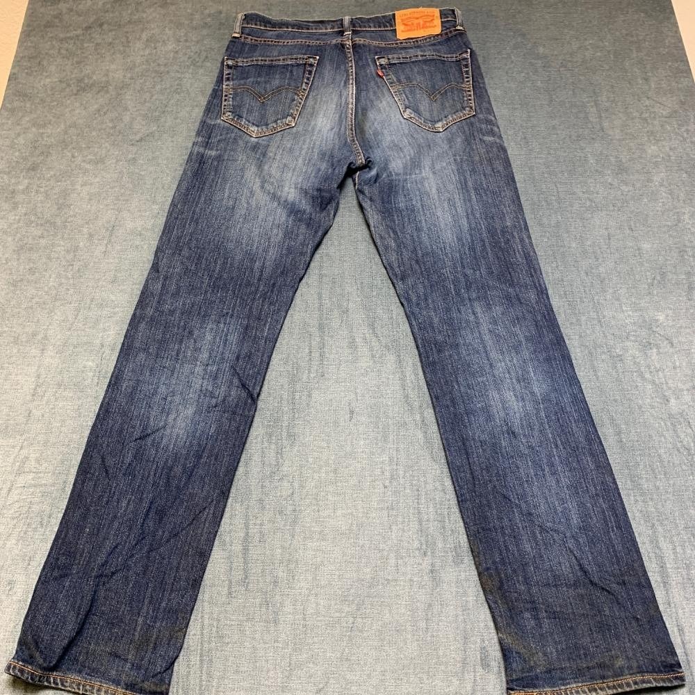 Levi's 751 Jeans Mens 33x34 Blue Denim Dark Wash Travel Straight Leg Distressed